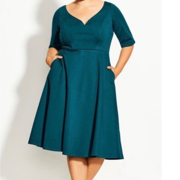CUTE GIRL ELBOW SLEEVE DRESS - TEAL - Fit & Flare - Picture 2 of 6